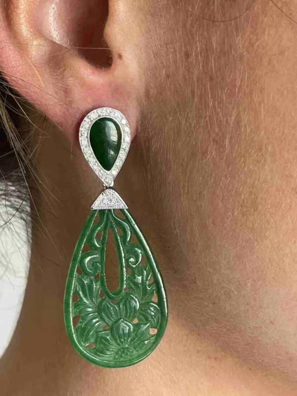 Roman Joyero Pendientes<Pendientes LUJAN en oro blanco 18 ktes con jade y brillantes