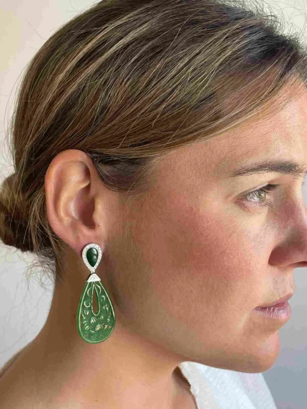 Roman Joyero Pendientes<Pendientes LUJAN en oro blanco 18 ktes con jade y brillantes