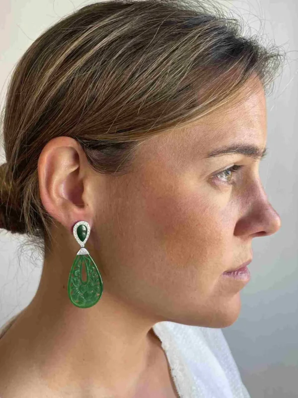 Roman Joyero Pendientes<Pendientes LUJAN en oro blanco 18 ktes con jade y brillantes