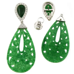 Roman Joyero Pendientes<Pendientes LUJAN en oro blanco 18 ktes con jade y brillantes