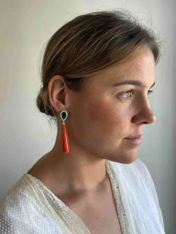 Roman Joyero Pendientes<Pendientes LUJAN en oro blanco 18 ktes con jade y brillantes