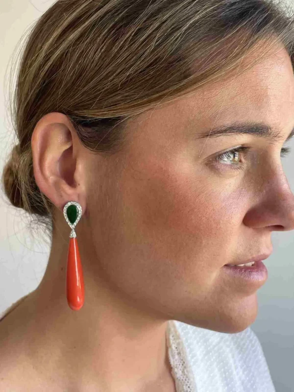 Roman Joyero Pendientes<Pendientes LUJAN en oro blanco 18 ktes con jade y brillantes