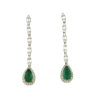 Roman Joyero Pendientes<Pendientes NANTES largos oro blanco 18 ktes esmeralda y brillantes