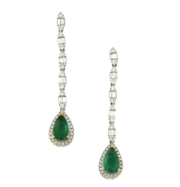 Roman Joyero Pendientes<Pendientes NANTES largos oro blanco 18 ktes esmeralda y brillantes