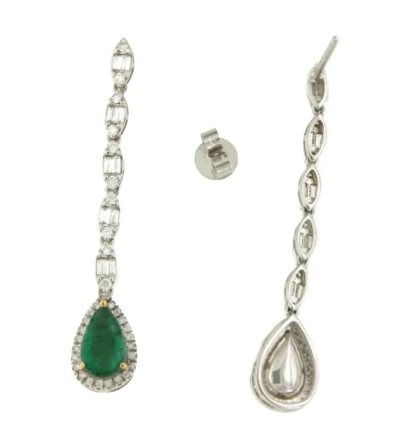 Roman Joyero Pendientes<Pendientes NANTES largos oro blanco 18 ktes esmeralda y brillantes