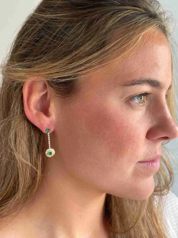 Roman Joyero Pendientes<Pendientes NIZA en oro amarillo 18 ktes con esmeraldas y brillantes