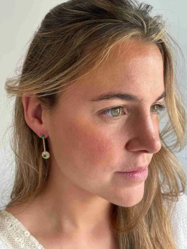 Roman Joyero Pendientes<Pendientes NIZA en oro amarillo 18 ktes con esmeraldas y brillantes
