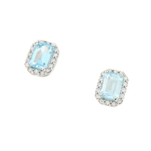 Roman Joyero Pendientes<Pendientes SEMA oro blanco con circonitas y centro aguamarina