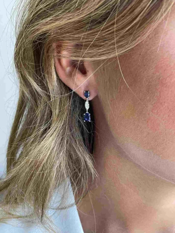Roman Joyero Pendientes<Pendientes SEVDA de oro blanco con diamantes y zafiros en 2 tallas