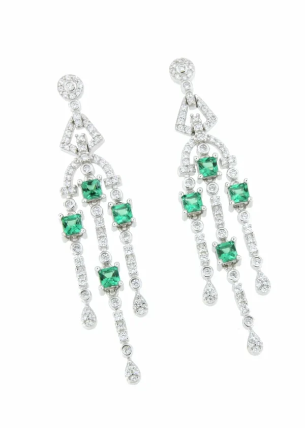 Roman Joyero Pendientes<Pendientes VARSOVIA largos en espigas de circonita blancas/ esmeralda