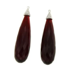 Roman Joyero Pendientes<Perillas ATRACTIVO de oro blanco con cuarzos rojos y casquilla de brillantes