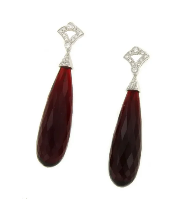 Roman Joyero Pendientes<Perillas ATRACTIVO de oro blanco con cuarzos rojos y casquilla de brillantes