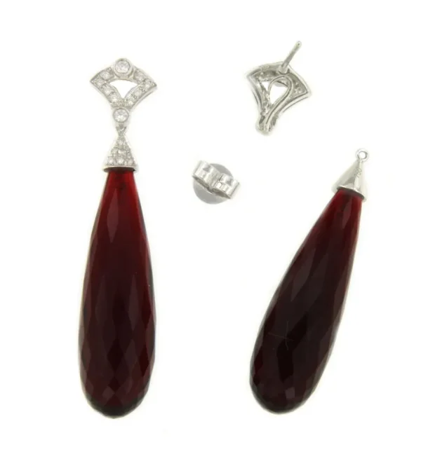 Roman Joyero Pendientes<Perillas ATRACTIVO de oro blanco con cuarzos rojos y casquilla de brillantes