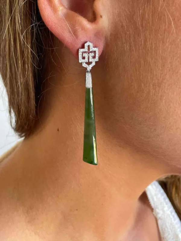 Roman Joyero Pendientes<Perillas BAILE con casquilla de brillantes y jade