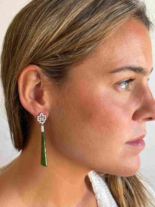 Roman Joyero Pendientes<Perillas BAILE con casquilla de brillantes y jade