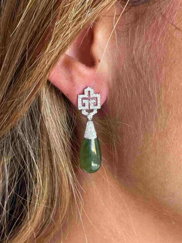 Roman Joyero Pendientes<Perillas BANDIDO en jade con casquilla de brillantes