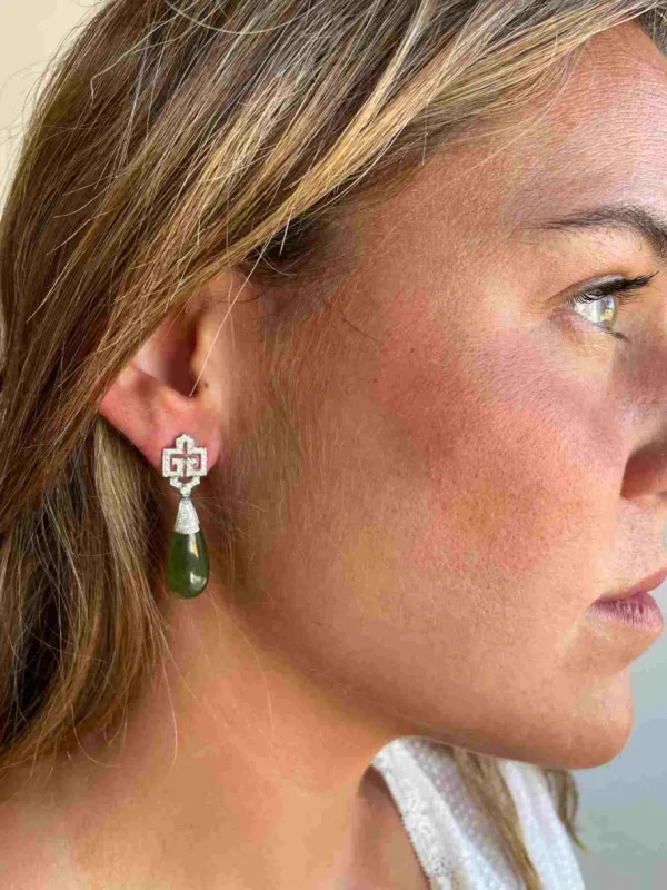 Roman Joyero Pendientes<Perillas BANDIDO en jade con casquilla de brillantes