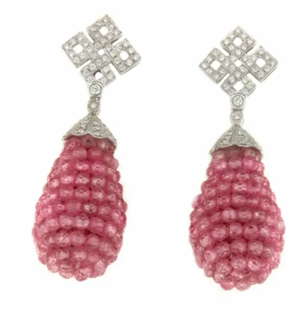 Roman Joyero Pendientes<Perillas DUENDE, cuarzo rosa o labradorite con casquilla de brillantes