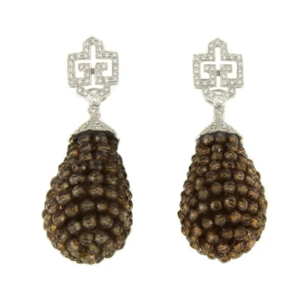 Roman Joyero Pendientes<Perillas DUENDE, cuarzo rosa o labradorite con casquilla de brillantes