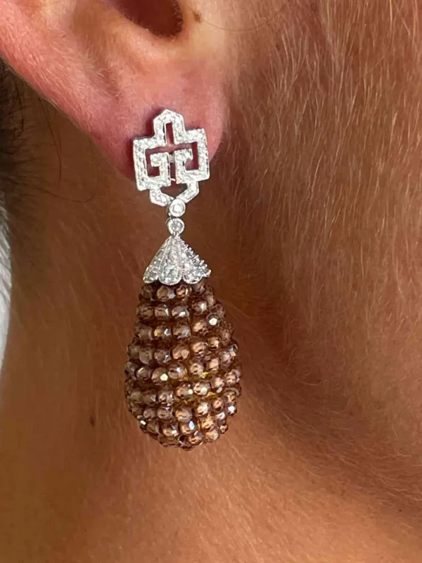 Roman Joyero Pendientes<Perillas DUENDE, cuarzo rosa o labradorite con casquilla de brillantes