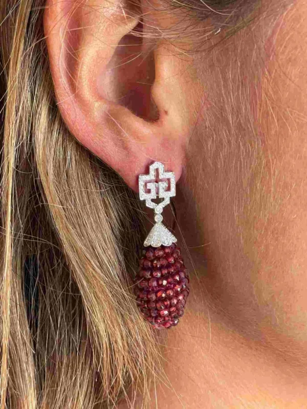 Roman Joyero Pendientes<Perillas DUENDE, cuarzo rosa o labradorite con casquilla de brillantes