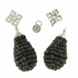 Roman Joyero Pendientes<Perillas DUENDE, cuarzo rosa o labradorite con casquilla de brillantes