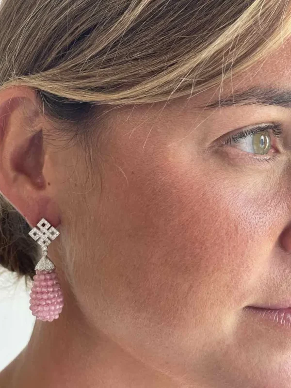 Roman Joyero Pendientes<Perillas DUENDE, cuarzo rosa o labradorite con casquilla de brillantes