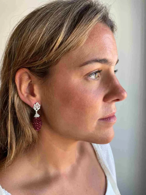 Roman Joyero Pendientes<Perillas DUENDE, cuarzo rosa o labradorite con casquilla de brillantes