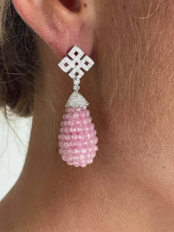 Roman Joyero Pendientes<Perillas DUENDE, cuarzo rosa o labradorite con casquilla de brillantes