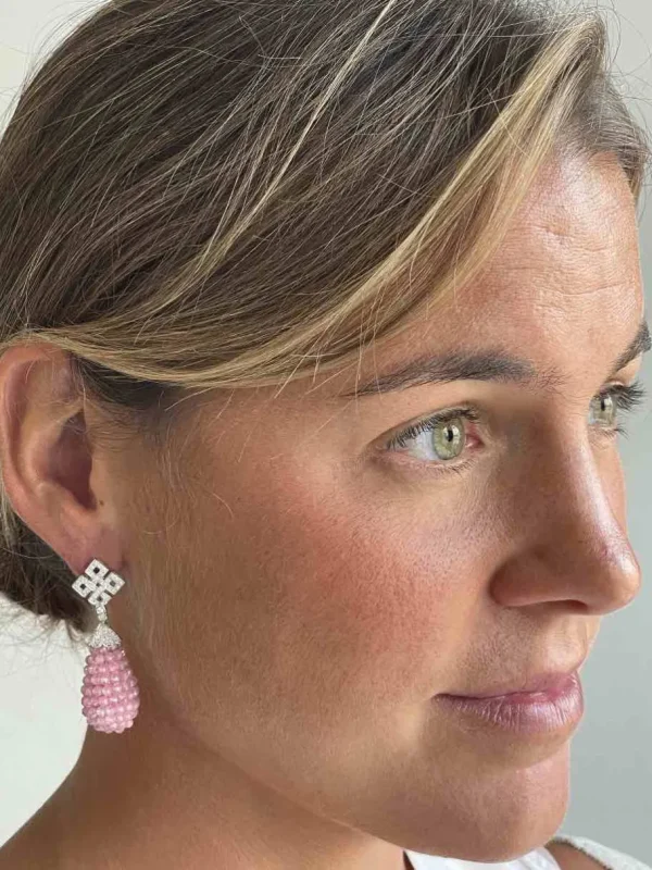 Roman Joyero Pendientes<Perillas DUENDE, cuarzo rosa o labradorite con casquilla de brillantes