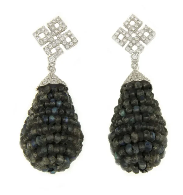 Roman Joyero Pendientes<Perillas DUENDE, cuarzo rosa o labradorite con casquilla de brillantes