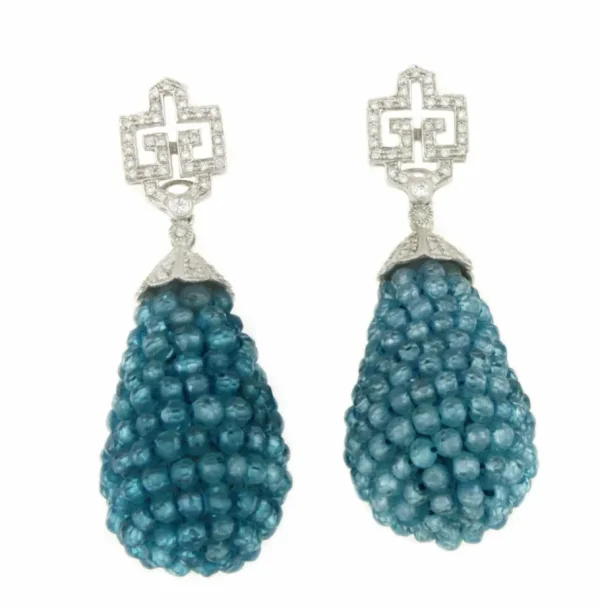 Roman Joyero Pendientes<Perillas DUENDE, cuarzo rosa o labradorite con casquilla de brillantes