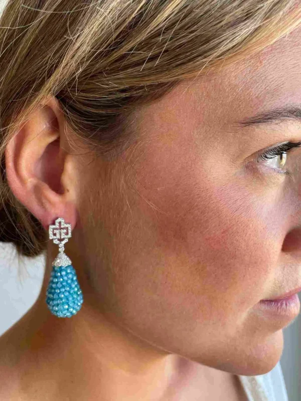 Roman Joyero Pendientes<Perillas DUENDE, cuarzo rosa o labradorite con casquilla de brillantes