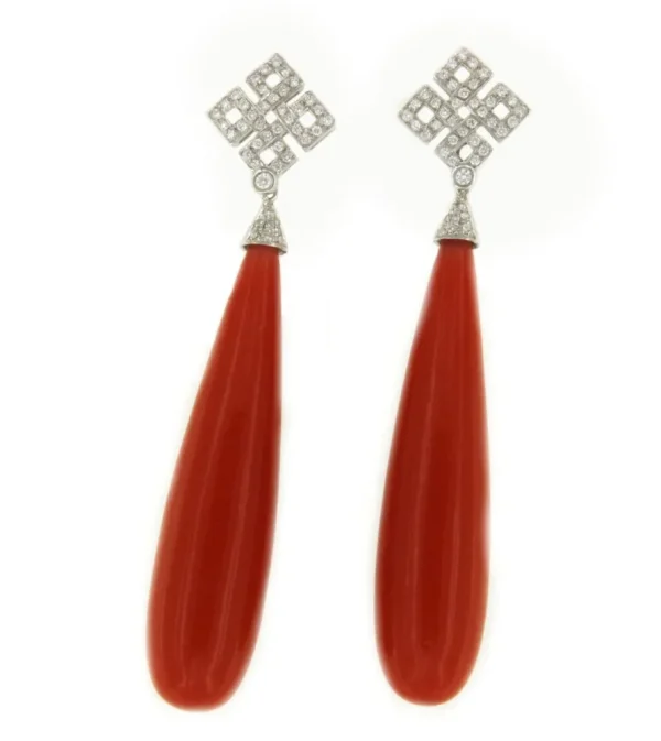 Roman Joyero Pendientes<Perillas FUERTE coral prensado con casquilla de brillantes