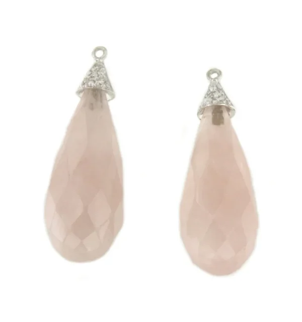 Roman Joyero Pendientes<Perillas JUNGLAR de cuarzo rosa con casquilla de brillantes
