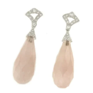 Roman Joyero Pendientes<Perillas JUNGLAR de cuarzo rosa con casquilla de brillantes