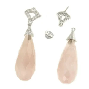 Roman Joyero Pendientes<Perillas JUNGLAR de cuarzo rosa con casquilla de brillantes