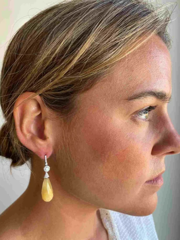 Roman Joyero Pendientes<Perillas MUDEJAR de aragonite con casquilla de brillantes