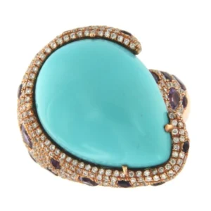 Roman Joyero Anillos<POLCA, anillo de oro rosa, diamante, amatista y calcedonia