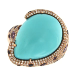 Roman Joyero Anillos<POLCA, anillo de oro rosa, diamante, amatista y calcedonia