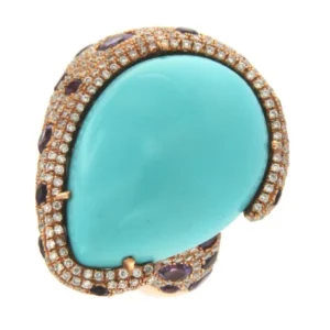 Roman Joyero Anillos<POLCA, anillo de oro rosa, diamante, amatista y calcedonia