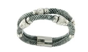 Roman Joyero Acero<Pulsera con doble cabo de acero y piel en color gris.