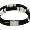Roman Joyero Acero<Pulsera con doble cabo en acero y piel de color negro.