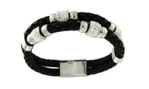 Roman Joyero Acero<Pulsera con doble cabo en acero y piel de color negro.