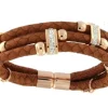 Roman Joyero Acero<Pulsera con triple cabo en acero y piel de color marrón.