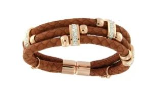 Roman Joyero Acero<Pulsera con triple cabo en acero y piel de color marrón.