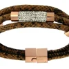 Roman Joyero Acero<Pulsera de acero y piel con 3 bandas en camel con cilindro.