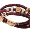 Roman Joyero Acero<Pulsera de acero y piel en color burdeos y circonitas.