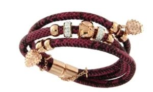 Roman Joyero Acero<Pulsera de acero y piel en color burdeos y circonitas.