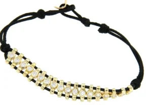 Roman Joyero Pulseras<Pulsera de cuero con entre piezas de plata con baño de oro